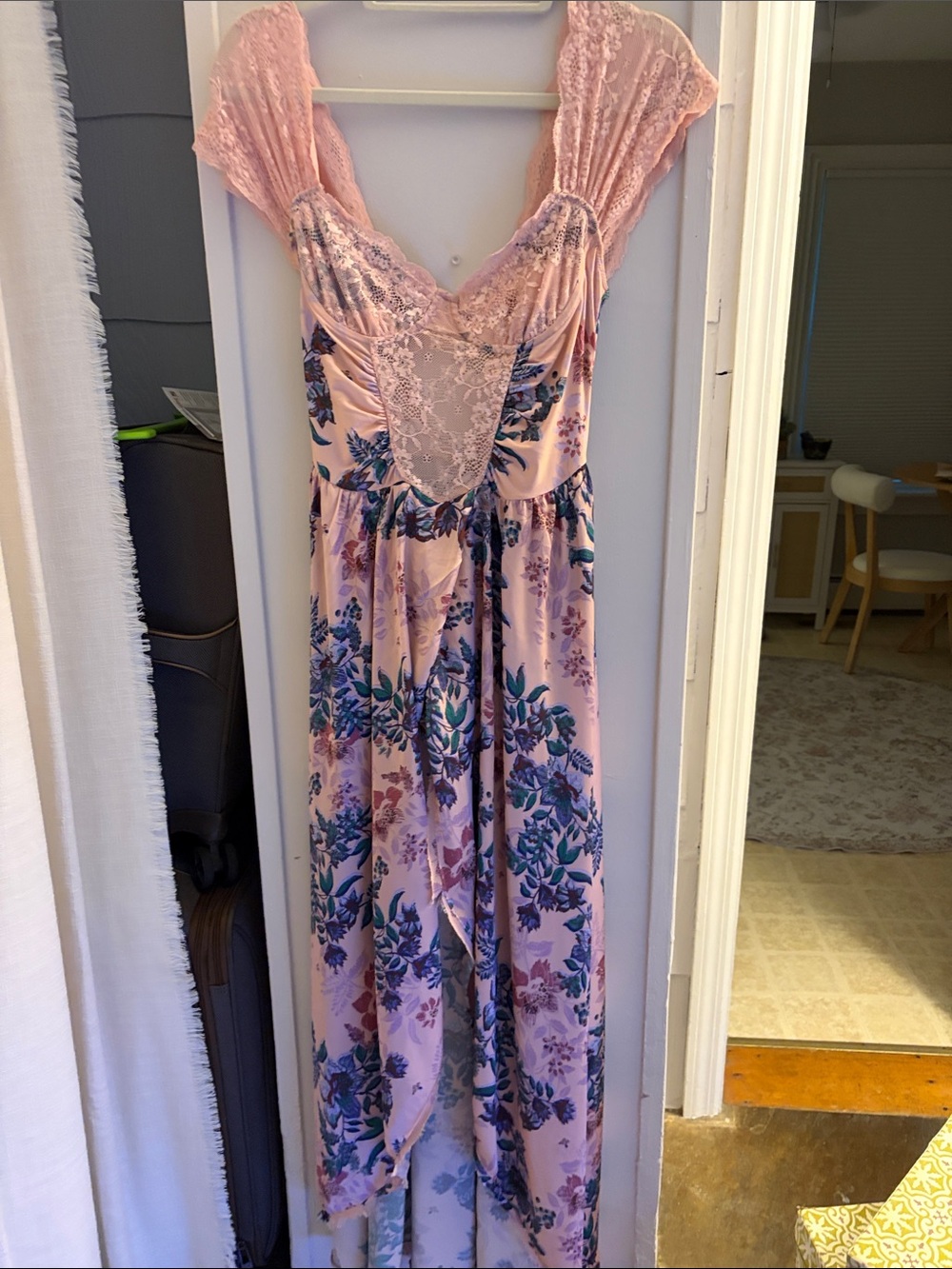 Free People Pink Floral Lace-Back Maxi Dress